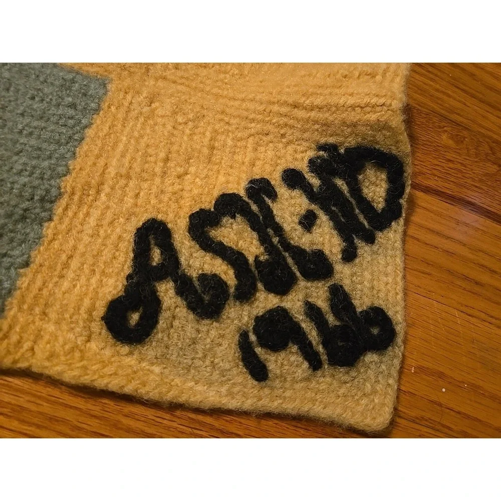 Vintage Crochet Afghan Throw Blanket Handmade 65x36 Yellow Blue Green 1966